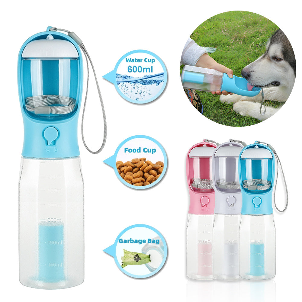 DomiPet Portable 3 -in- 1 Pet Water Bottle & Food Feeder - Hydrate, Feed & Clean Anywhere