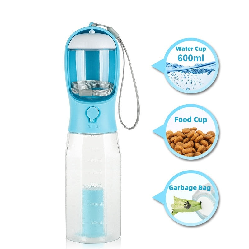 DomiPet Portable 3 -in- 1 Pet Water Bottle & Food Feeder - Hydrate, Feed & Clean Anywhere